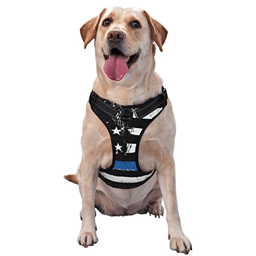 Hundegeschirr, Retro-Design, blaue dünne Linie, USA-Flagge, bedruckt, kein Ziehen, verstellbar, reflektierend, Haustier-Oxford-Weste, einfach anzuziehen Hundegeschirr, Retro-Design, blaue dünne Linie, USA-Flagge, bedruckt, kein Ziehen, verstellbar, reflektierend, Haustier-Oxford-Weste, einfach anzuziehen von Debou