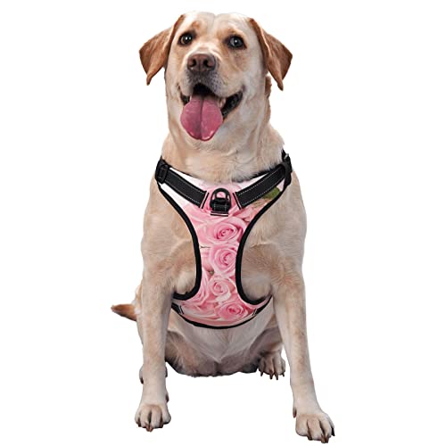 Hundegeschirr, kein Ziehen, reflektierend, für kleine, mittelgroße und große Hunde, rosa Rosen von Debou