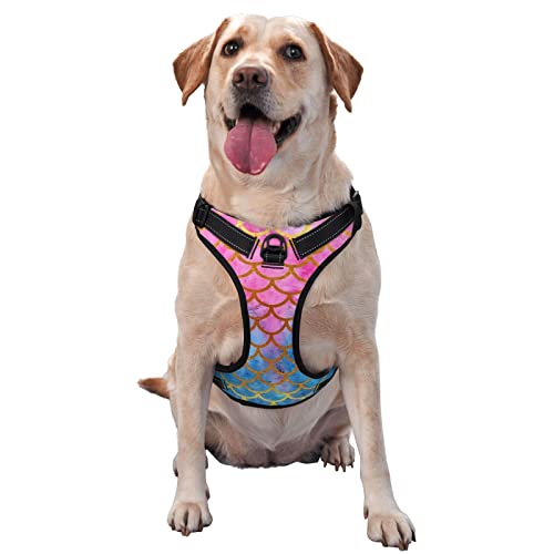 Hundegeschirr mit Meerjungfrauenschuppen-Motiv, kein Ziehen, kein Würgen, reflektierend, für kleine, mittelgroße und große Hunde Hundegeschirr mit Meerjungfrauenschuppen-Motiv, kein Ziehen, kein Würgen, reflektierend, für kleine, mittelgroße und große Hunde von Debou