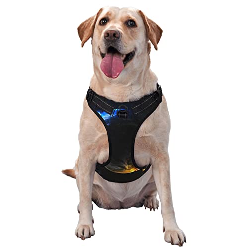 Hundegeschirr mit Planetendruck, kein Ziehen, kein Würgen, reflektierend, für kleine, mittelgroße und große Hunde, Rot und Blau Hundegeschirr mit Planetendruck, kein Ziehen, kein Würgen, reflektierend, für kleine, mittelgroße und große Hunde, Rot und Blau von Debou