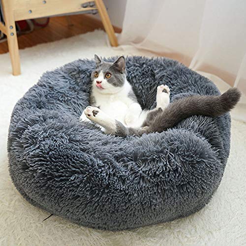 Decdeal Haustierbett für Katzen und Hunde Rundes Plüsch Hundebett Katzenbett in Doughnut-Form Farbe und Größe Optional von Decdeal