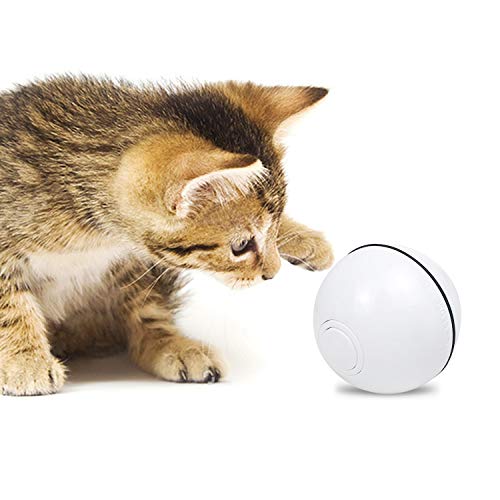 Decdeal Katzenball mit LED-Licht Interaktiver Katzenspielzeugball USB Wiederaufladbarer LED-Rollball Selbstrotierender Anti-Kratzer-Verfolgungsjagd-Unterhaltungsball für Haustierkatzenhund von Decdeal
