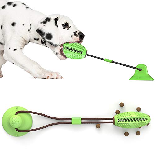 Decdeal hundespielzeug mit saugnapf hundespielzeug Hundebiss-Trainingsball Multifunktions-Haustier-Kauspielzeug Praktischer Saugnapf-Hundezugball für Hunde, die Zahnfutterspender reinigen von Decdeal