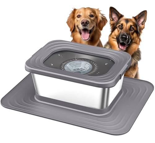 Decflow 10L Edelstahl Hund Wassernapf, kein Verschütten Anti-Splash Hundenäpfe mit XXL-Silikonmatte, auslaufsicher, langsamer Feeder für unordentliche Trinker, robuste Haustiernäpfe für den Innen- und von Decflow
