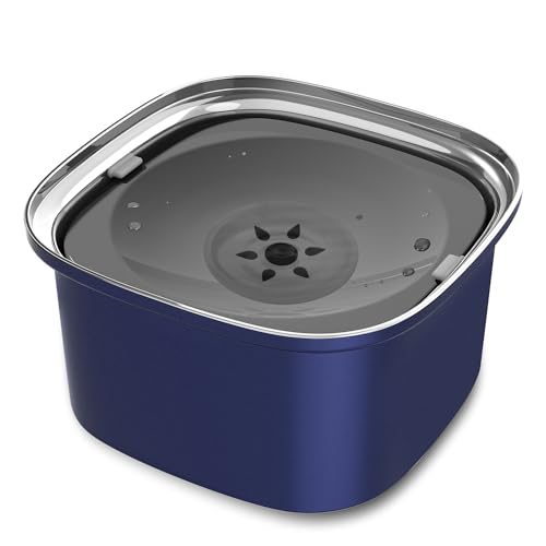 Decflow 3L Dog Water Bowl Stainless Steel Slow Drinking Dog Bowl with Lid, No Spill Water Bowl for Large Dogs Splash Proof Vehicle Carried Travel Pet Water Bowl Dispenser for Messy Drinkers, Deep Blue von Decflow