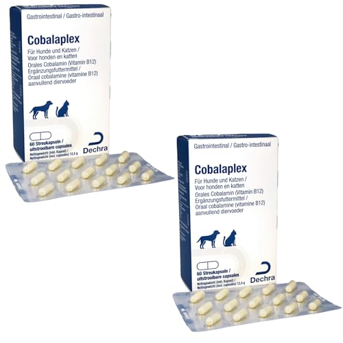 Dechra Cobalaplex | Doppelpack | 2 x 60 Kapseln | Ergänzungsfuttermittel für Hunde und Katzen | Zur Unterstützung der Verdauung und des Vitamin-B12-Spiegels | Prebiotikum Preplex Dechra Cobalaplex | Doppelpack | 2 x 60 Kapseln | Ergänzungsfuttermittel für Hunde und Katzen | Zur Unterstützung der Verdauung und des Vitamin-B12-Spiegels | Prebiotikum Preplex von Dechra
