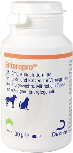 Dechra Enteropro Wegerich-Samen | 60 Kapseln | Diät-Ergänzungsfuttermittel für Hunde und Katzen | Kann zur Verringerung des Übergewichts beitragen | Mit hohem Fasergehalt von Dechra