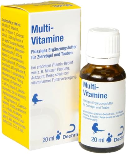 Dechra Multi-Vitamine | 20 ml | Ergänzungsfuttermittel für Ziervögel und Tauben | Kann den Vitaminbedarf bei Mauser, Paarung und Aufzucht decken | Bei vitaminarmer Fütterung von Dechra
