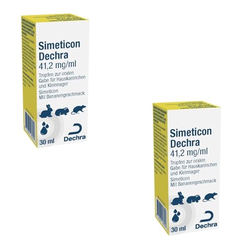 Dechra Simeticon | Doppelpack | 2 x 30 ml | Tropfen zur oralen Gabe | Für Hauskaninchen und Kleinnager | Mit Bananengeschmack | Bei Gasbildung im Magen-Darm-Bereich von Dechra