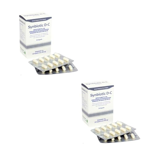 Dechra Synbiotic D-C | Doppelpack | 2 x 50 Kapseln | Ergänzungsfuttermittel für Hunde und Katzen | Zur Unterstützung der Verdauung | Hochkonzentrierte Pro- und Präbiotika Dechra Synbiotic D-C | Doppelpack | 2 x 50 Kapseln | Ergänzungsfuttermittel für Hunde und Katzen | Zur Unterstützung der Verdauung | Hochkonzentrierte Pro- und Präbiotika von Dechra