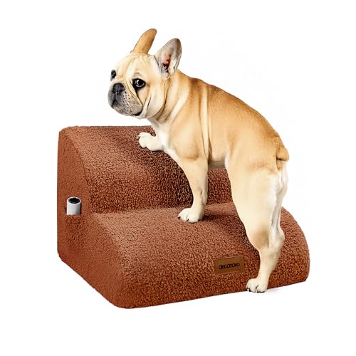 Deconovo rutschfest Hunderampe mit Waschbar Bezug, Hundetreppe für Kleine Hunde 2 Stufen, Abnehmbare Hunderampe Haustierrampe, Treppe für Haustiere Katzentreppe für Sofa Bett, 40x40x30 cm, Braun von Deconovo