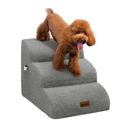 Deconovo Hundetreppe für Kleine Hunde 3 Stufen Tragbare Haustiertreppe mit Waschbarer Bezug Hunderampe rutschfest Katzentreppe Haustierrampe für Ältere Hunde mit Gelenkproblemen, 57x40x40 cm, Hellgrau von Deconovo