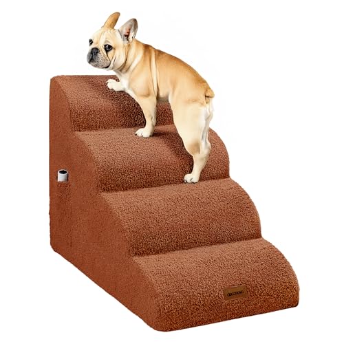 Deconovo Hundetreppe für Kleine Hunde 4 Stufen, Abnehmbare Waschbare Hunderampe mit Rutschfestem Bezug, Haustiertreppe für Sofa Bett, Katzentreppe für Haustiere mit Gelenkproblemen, 72x40x50 cm, Braun von Deconovo