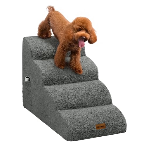 Deconovo Tragbar Haustierrampe für Sofa Bett, Hundetreppe für Kleine Hunde 4 Stufen, Abnehmbare Waschbare Hunderampe rutschfest, Katzentreppe für Haustier mit Gelenkproblemen, 72x40x50 cm, Dunkelgrau von Deconovo