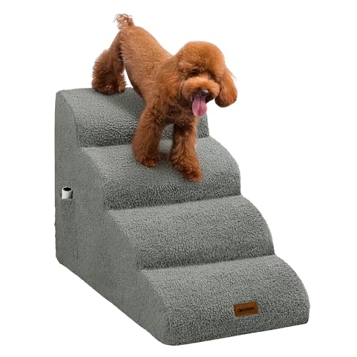 Deconovo Hunde Treppe für Bett und Sofa, Weiche Hundetreppe für Kleine & Große Hunde 4 Stufen, Abnehmbare Katzentreppe Waschbare Hunderampe mit Rutschfestem Bezug Haustiertreppe, 72x40x50 cm, Hellgrau von Deconovo