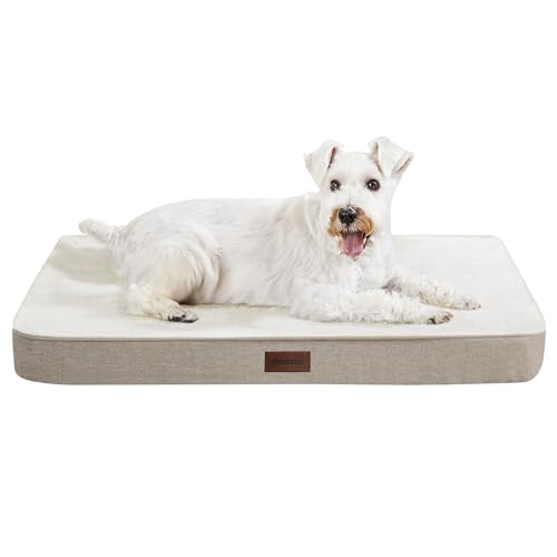 Deconovo Orthopädisches Hundebett – rutschfest & Waschbar – Flauschige Hundematte mit Abnehmbarem Bezug – Hundesofa für Gelenkschutz Hundekissen Hundebetten– 76x51x8cm, Helles Khaki von Deconovo