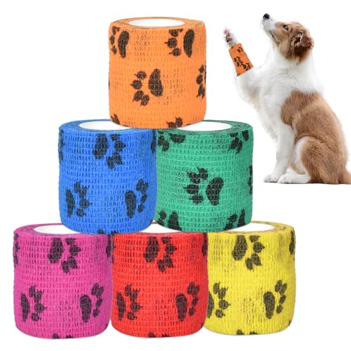 6 Rollen Selbstklebende Bandage für Haustiere, 5cm*4,5m Atmungsaktive Elastische Bandagen Kohäsive Bandage Fixierbinde Pet Wrap Fellschützende Verbandsbandagen für Katze Hund Handgelenk Knöchel von DecorDwell