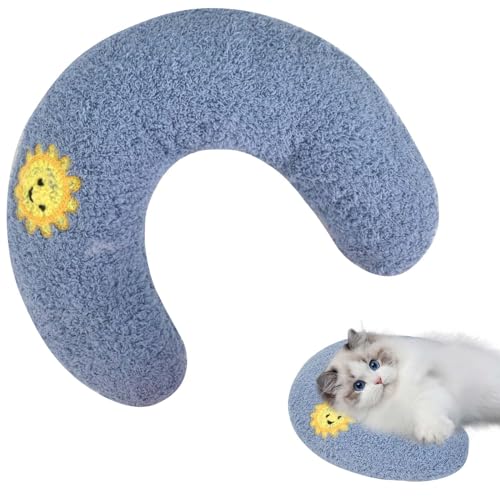 DecorDwell Katzenkissen Flauschiges Kissen,Weiches Katzenkissen Bettkissen,Weiches Flauschiges Haustier beruhigendes Spielzeug,Kissen für Katzen waschbar,U-förmiges Kissen zum Schlafen (blau) von DecorDwell