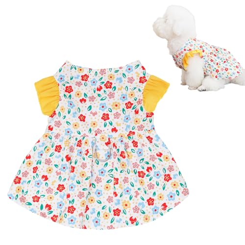 Hundekleidung Sommer, Hundekleid Mit Blumenmuster, Hundekleidung Mädchen, Welpen Kleidung Für Kleine Hunde, Mit D-Ring, Hundekleider Mädchen, Für Kleine Hunde, Katzen (L) von DecorDwell