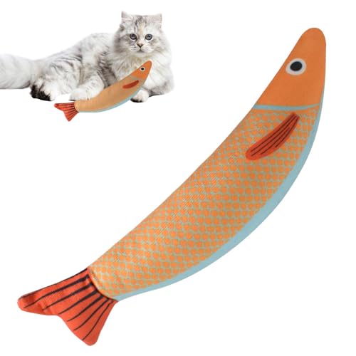 Katzenminze-Spielzeug, Katzen-Kauspielzeug Bissfestes Katzenminze-Spielzeug mit Glocke im Inneren, Katze Interaktive Spielzeug Fisch Form, Simulation Plüsch Fischspielzeug Toys für Katze (Beige) von DecorDwell