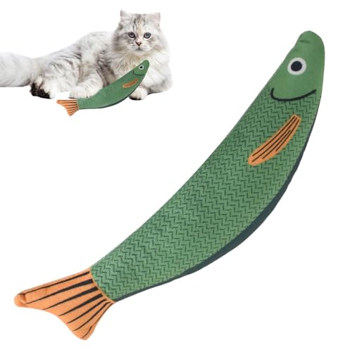 Katzenminze-Spielzeug, Katzen-Kauspielzeug Bissfestes Katzenminze-Spielzeug mit Glocke im Inneren, Katze Interaktive Spielzeug Fisch Form, Simulation Plüsch Fischspielzeug Toys für Katze (Grün) von DecorDwell