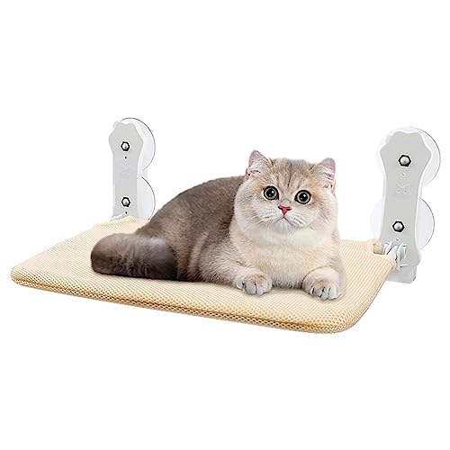 Katzenhängematten für Indoor-Katzen, faltbare Haustier-Fensterstange mit Saugnapf, khakifarbene Metallrahmen-Hängematten, Fensterhalterung, Katzenhängematte, atmungsaktiver Stoff, Katzenfensterstange von Decorhome