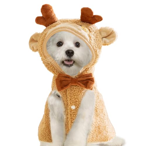 Weihnachts-Outfit für Katzen und Hunde, Winter, warm, Haustier-Cosplay- , Weihnachtsumhang mit niedlichem Cartoon-Hut, gemütlich für Katzen und Welpen von Decorhome