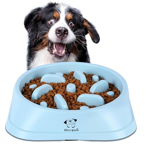 Decyam Anti Schling Napf Hund Hundenapf Langsame Fütterung Langsam Fressen Slow Feeder Dog Bowl (L, Blau 9") von Decyam