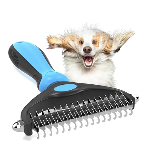 Decyam Fellpflegebürste für Haustiere doppelseitig Haarausfall und Entfilzung Unterfellrechen für Hunde und Katzen extra breite Metall-Hundepflegebürste Hundebürste Hundekamm von Decyam