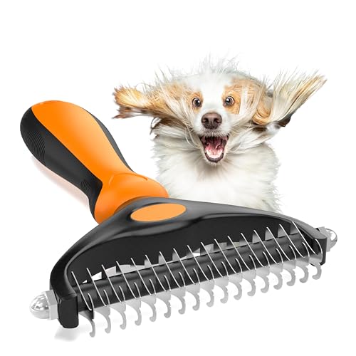 Decyam Hundepflegebürste Doppelseitiges Haarausfall und Entfiltern Unterwollrechen für Hunde Katzen Extra Breite Metall Hundepflegebürste Katzenbürste Katzenkamm Hundebürste von Decyam