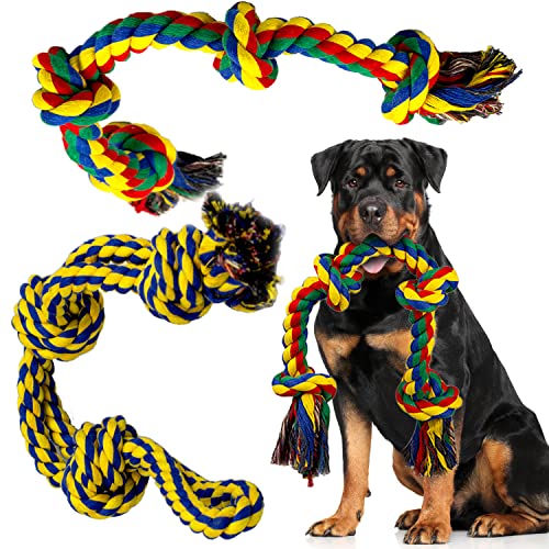 Decyam Hundespielzeug Hunde Kauspielzeug Seile 2 Stück, Welpenspielzeug aus Seil für Spiel und Zahnreinigung, natürliches Baumwollseil für mittlere und Große Hunde von Decyam