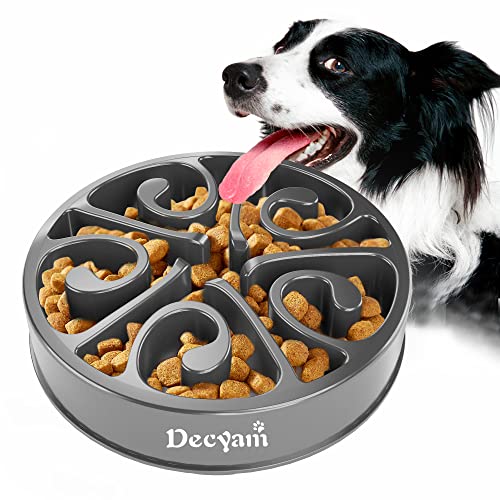 Decyam Anti Schling Napf Hund Hundenapf Langsame Fütterung Langsam Fressen Slow Feeder Dog Bowl (S/M, Grau) von Decyam
