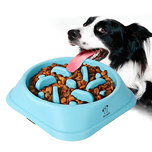 Decyam Anti Schling Napf Hund Hundenapf Langsame Fütterung Langsam Fressen Slow Feeder Dog Bowl (S/M, Blau Flower) von Decyam