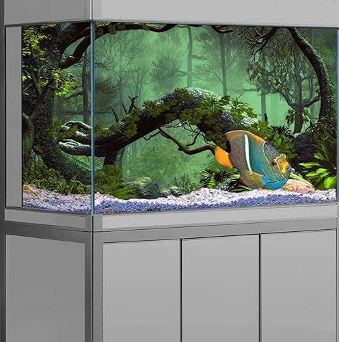 Hintergrund für Waldaquarium, tropische grüne Bäume, Stein, Reptilien-Lebensraum, nebliger Regenwald-Hintergrund, Stoff, 122 x 61 cm, Polyester-Terrarium-Hintergrund von DeeCabin