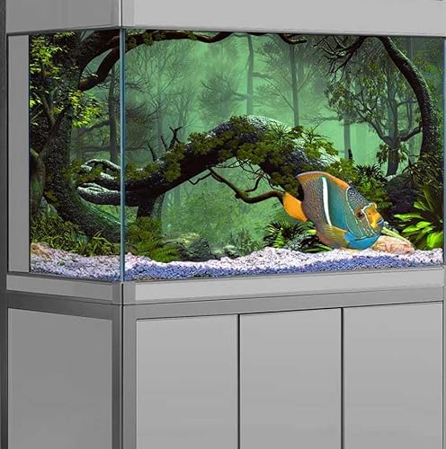 Hintergrund für Waldaquarium, tropische grüne Bäume, Stein, Reptilien-Lebensraum, nebliger Regenwald-Hintergrund, Stoff, 91,4 x 45,7 cm, Polyester-Terrarium-Hintergrund von DeeCabin