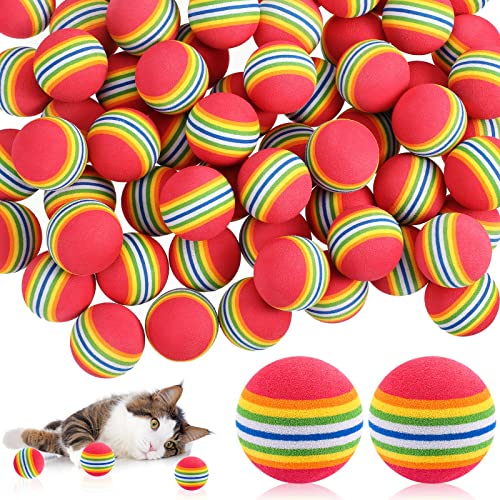 Deekin 60 Stück Katzenspielzeug aus Kunststoff, laut, Katzenspielzeug-Bälle mit Glocke, Kätzchen, Chase, Rassel, Spielzeug-Sortimente, einschließlich Regenbogen-Schaumstoffball, pelziger Pompon-Ball, von Deekin