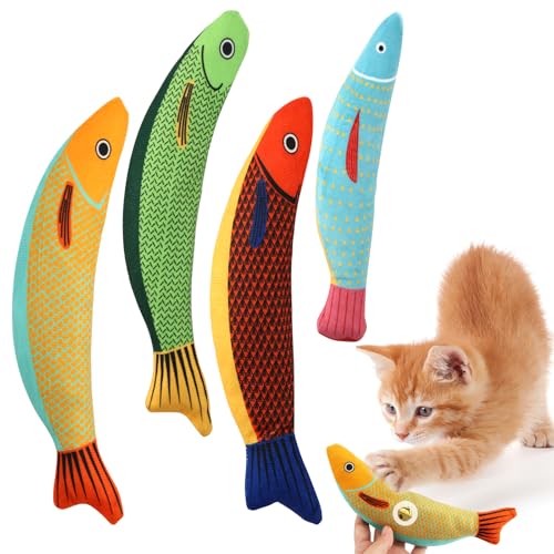 Deepton Katzenminze-Spielzeug für Katzen, Fischförmiges Kauspielzeug für Indoor-Katzen und Erwachsene, interaktives Plüsch-Katzenminze-Spielzeug mit Glocke im Inneren, bissfest, geeignet für von Deepton