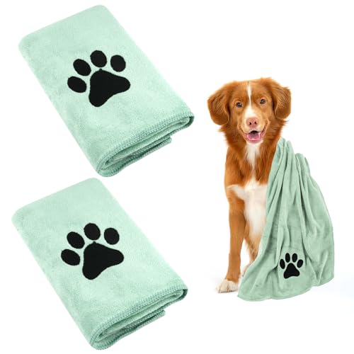 Hundehandtuch, 2 Stück Hundehandtuch Extra Saugfähig für Hunde Und Katzen, Grün Schnelltrocknend Haustier Mikrofaser Handtücher, Hunde Handtuch für Katzen, Hunde Oder Andere Haustiere (75 x 35 cm) von Deepton