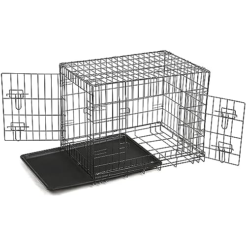 Defacto Hundebox Hundetransportbox, mit 2 Türen Faltbare Hundekäfig aus Metall schwarz, Ink. Bodenschale für deinen Hund, Hundegitterbox, Hundetransportkäfig S-XXL ((M) 61 * 43 * 51 cm) von DEFACTO