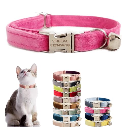Katzenhalsband, bestickt, mit Glöckchen, für Katzen und kleine Hunde, Welpen, Kätzchen, personalisierter Text mit Haustiernamen und Telefonnummer (S (15,2 cm - 25,4 cm), Rose) von Defgeph