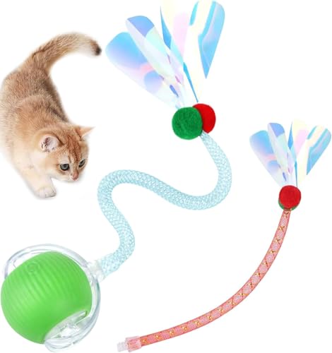 Katzenspielzeug Ball, interaktives Katzenspielzeug für Indoor-Katzen, Beweglicher Katzenball mit elastischem Netzschwanz, interaktives Katzenspielzeug für Indoor-Katzen, 360° Smart Automatischer von Defresit