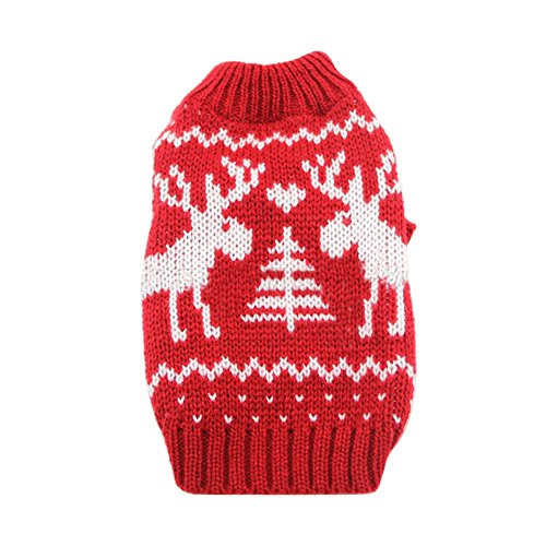 Deggodech Niedlich Welpe Hunde Strickpullover Weihnachten Hundemantel mit Weihnachts Elch Sweater für Winter Weihnachten Haustier Katze Pullover Hunde Strickjacke Warme Bekleidung Red & Weiß (XL) von Deggodech