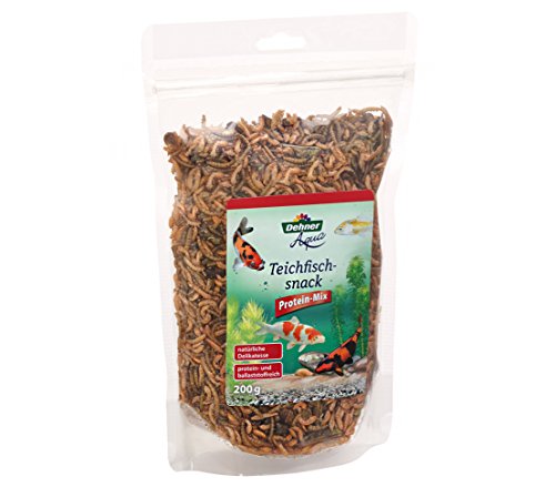 Dehner Aqua Teichfischsnack, Fischfutter Protein-Mix, Seidenraupen / Mehlwürmer / Gammarus / Heuschrecken, 200 g von Dehner