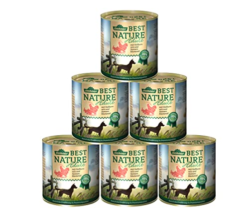Dehner Best Nature Hundefutter, Nassfutter getreidefrei, für ausgewachsene Hunde, Lachs / Geflügel / Reis, 6 x 800 g Dose (4.8 kg) von Dehner
