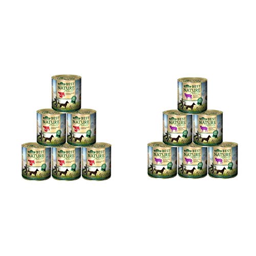 Dehner Best Nature Hundefutter, Adult Rind, Pute mit feinen Karotten und Fenchel, 6 x 800 g (4.8 kg) & Best Nature Hundefutter Adult, Lamm und Kartoffeln mit Petersilie, 6 x 800 g (4.8 kg) von Dehner