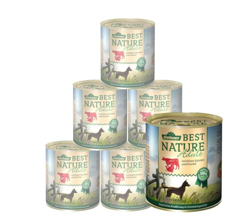 Dehner Best Nature Hundefutter, Nassfutter getreidefrei, für ausgewachsene Hunde, Rind / Pute / Karotten, 6 x 800 g Dose (4.8 kg) von Dehner