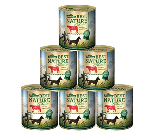 Dehner Best Nature Hundefutter, Nassfutter getreidefrei, für ausgewachsene Hunde, Rind / Reis / Distelöl, 6 x 800 g Dose (4.8 kg) von Dehner