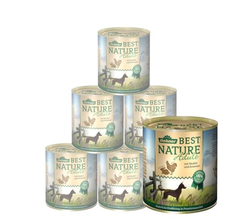 Dehner Best Nature Hundefutter, Nassfutter getreidefrei, für ausgewachsene Hunde, Huhn / Kaninchen / Nudeln, 6 x 800 g Dose (4.8 kg) von Dehner