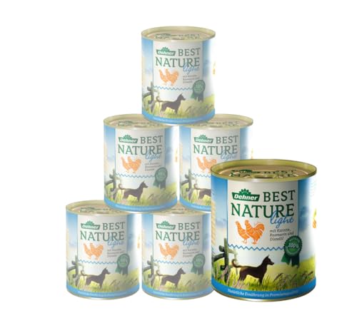 Dehner Best Nature Hundefutter Light, Nassfutter fettreduziert, für übergewichtige Hunde, Huhn / Karotte, 6 x 800 g Dose (4.8 kg) von Dehner