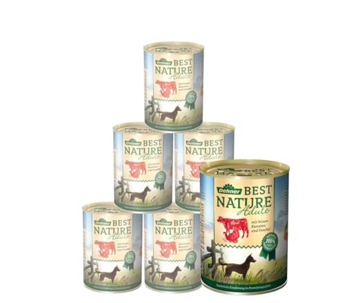 Dehner Best Nature Hundefutter, Nassfutter getreidefrei, für ausgewachsene Hunde, Rind / Pute / Karotten, 6 x 400 g Dose (2.4 kg) von Dehner